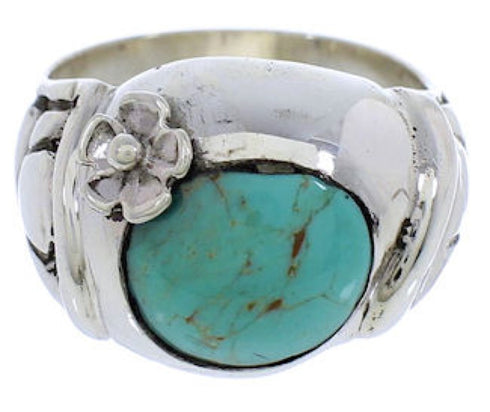 Southwestern Silver And Turquoise Flower Ring Size 7-1/2 UX33321